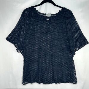 Catherines Maggie Barnes Black Sheer Overlay TopTunic Coverup Stretchy Goth Sz3X